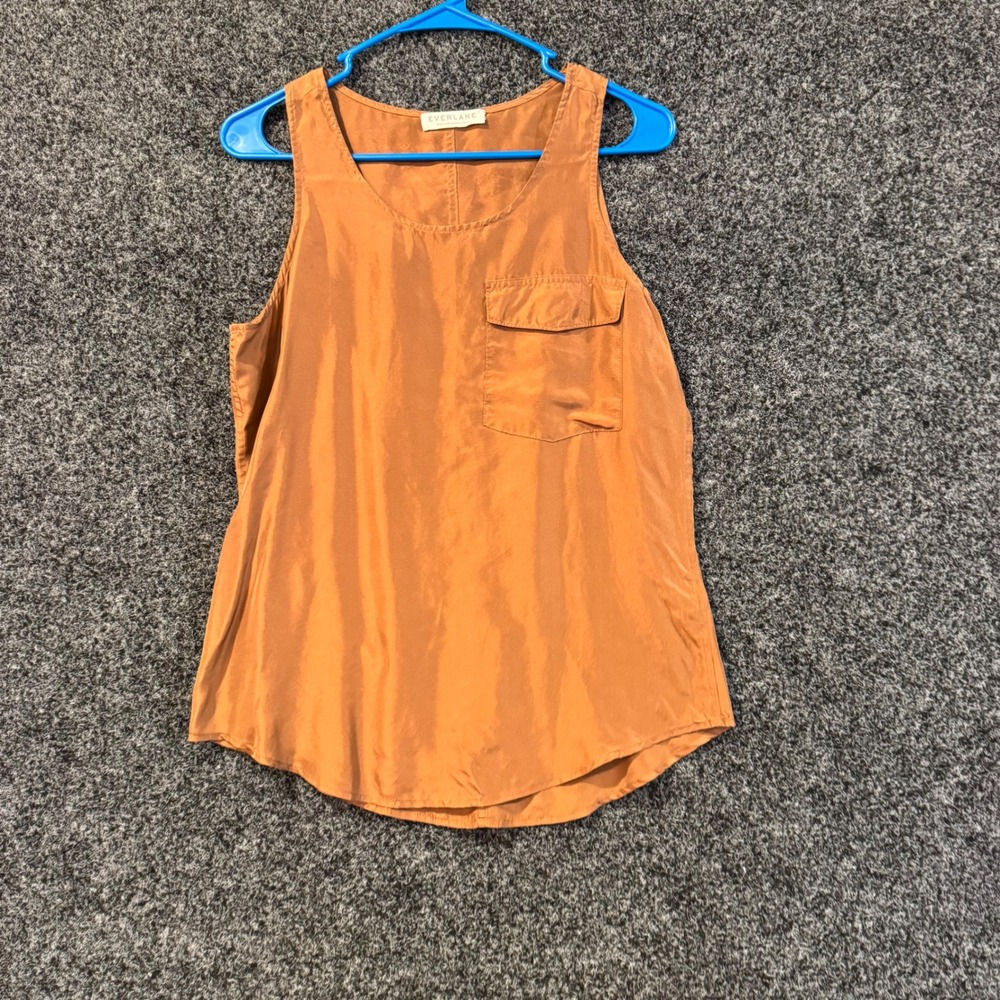 EVERLANE Silk Tank Top Orange Sleeveless Pocket Extra Small‎